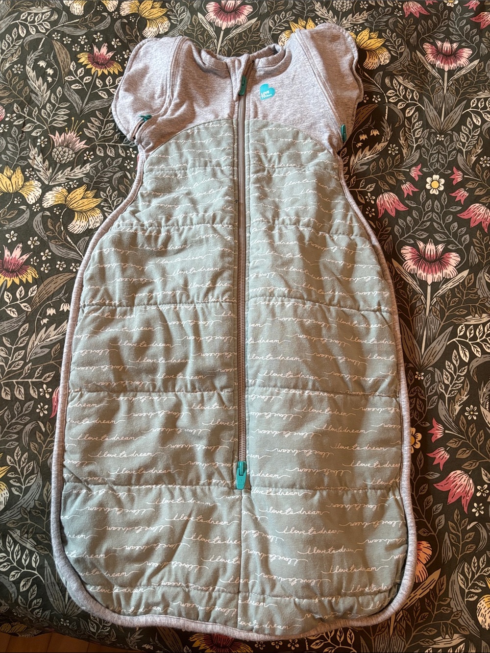 Love to Dream Teal & Gray Sleep Sack - Short Sleeve Quilted Swaddle